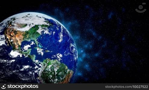 Planet earth globe view from space showing realistic earth surface and world map as in outer space point of view . Elements of this image furnished by NASA planet earth from space photos.. Planet earth globe view from space showing realistic earth surface and world map