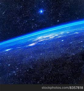planet earth high from space and amazing starry sky. image of planet earth high up from space