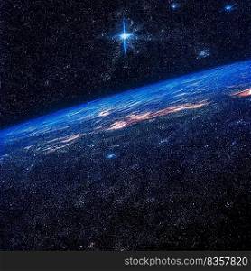 planet earth high from space and amazing starry sky. image of planet earth high up from space
