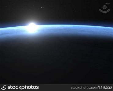 Planet earth horizon with sunrise in space, elements of this image furnished by NASA- 3D render