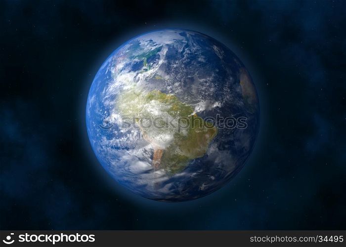 Planet earth in space. Stars and Nebula (3d image).