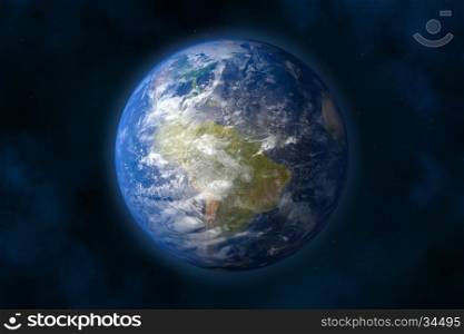 Planet earth in space. Stars and Nebula (3d image).