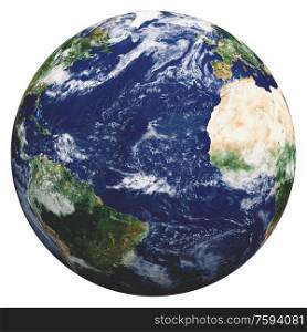 Planet Earth on white. Elements of this image furnished by NASA. 3d rendering. Planet Earth on white