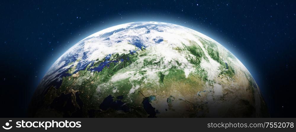 Planet Earth panoramic. Elements of this image furnished by NASA. 3d rendering. Planet Earth panoramic