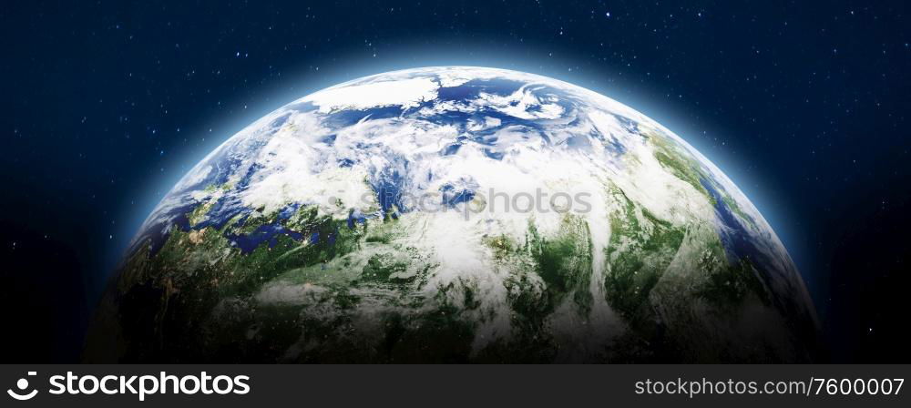 Planet Earth panoramic. Elements of this image furnished by NASA. 3d rendering. Planet Earth panoramic