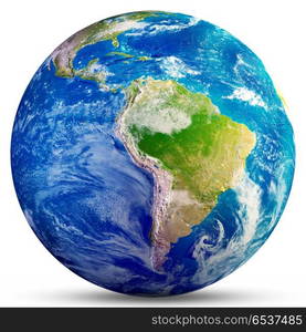 Planet Earth - South America 3d rendering. Planet Earth - South America. Elements of this image furnished by NASA. 3d rendering. Planet Earth - South America 3d rendering