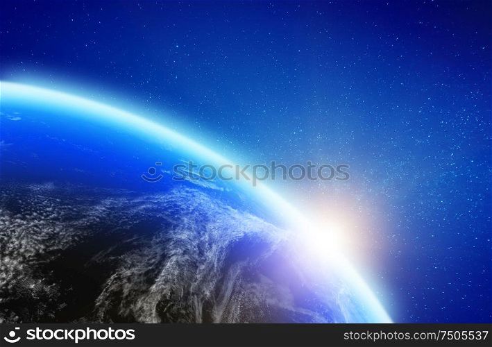 Planet Earth stratosphere. Elements of this image furnished by NASA. 3d rendering. Planet Earth stratosphere