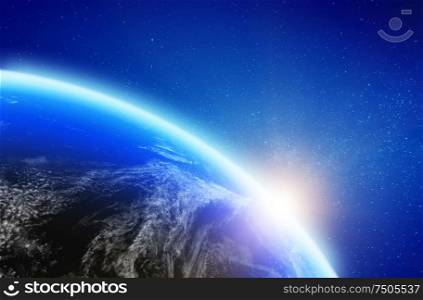 Planet Earth stratosphere. Elements of this image furnished by NASA. 3d rendering. Planet Earth stratosphere