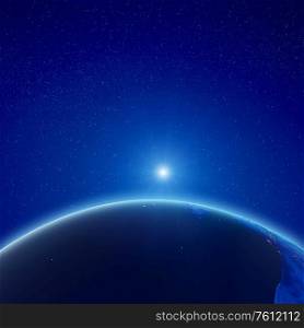 Planet Earth sunrise. Elements of this image furnished by NASA. 3d rendering. Planet Earth sunrise