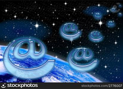 planet earth to air space on starry sky background