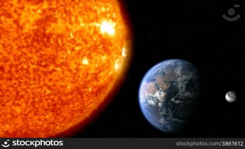 Planet earth with moon and sun in space