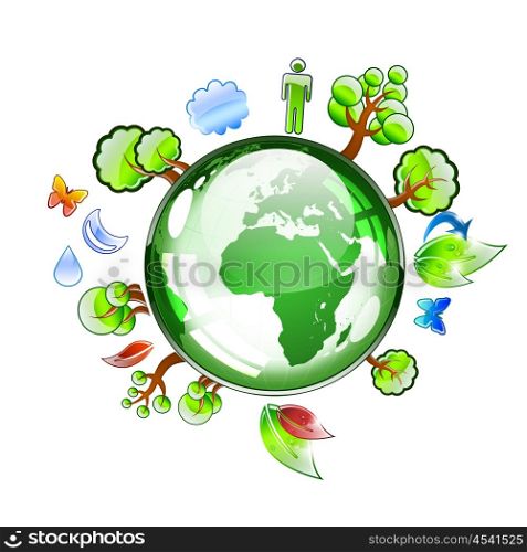 planet earth with plants, trees and flowers