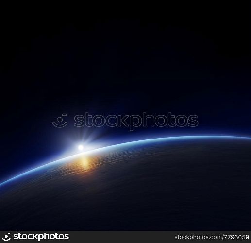 Planet Earth with rising sun in space