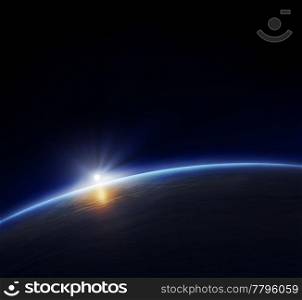 Planet Earth with rising sun in space