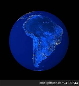 Planet earth with south america isolated on black. Data source: nasa web site.