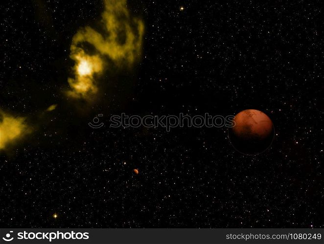 "Planet in a space against stars and nebula. "Elements of this image furnished by NASA" 3D rendering.. Planet in a space against stars. 3D rendering."