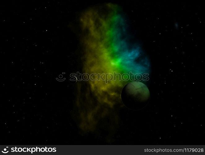 Planet in a space against stars and nebula. Elements of this image furnished by NASA 3D rendering.. Planet in a space against stars. 3D rendering.