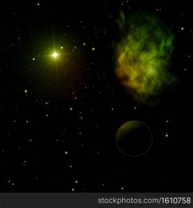 Planet in a space against stars and nebula. Elements of this image furnished by NASA 3D rendering.. Planet in a space against stars. 3D rendering.