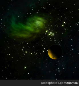 "Planet in a space against stars and nebula. "Elements of this image furnished by NASA" 3D rendering.. Planet in a space against stars. 3D rendering."