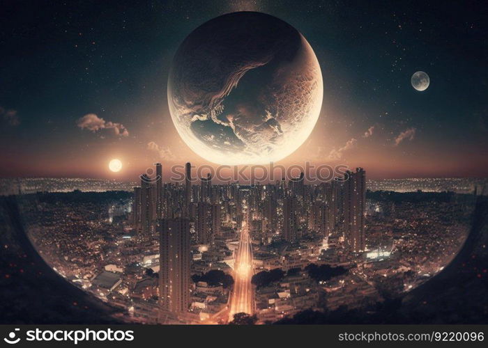 Planet in space. stars in the universe. Alien world. Fantastic scientific wallpaper. Fantasy space view from a telescope. AI generated.. Planet in space. Stars in the Universe. Alien world. Fantastic scientific wallpaper. AI generated.