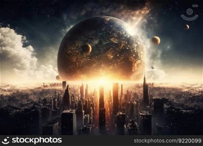 Planet in space. stars in the universe. Alien world. Fantastic scientific wallpaper. Fantasy space view from a telescope. AI generated.. Planet in space. Stars in the Universe. Alien world. Fantastic scientific wallpaper. AI generated.