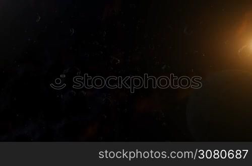Planet surrounded by asteroids. Outer Space, Cosmic Art and Science Fiction Concept