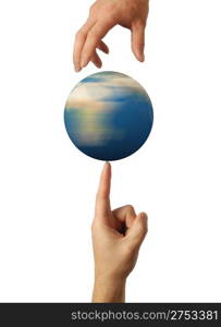 Planet the earth in human hands. Concept about preservation of the environment