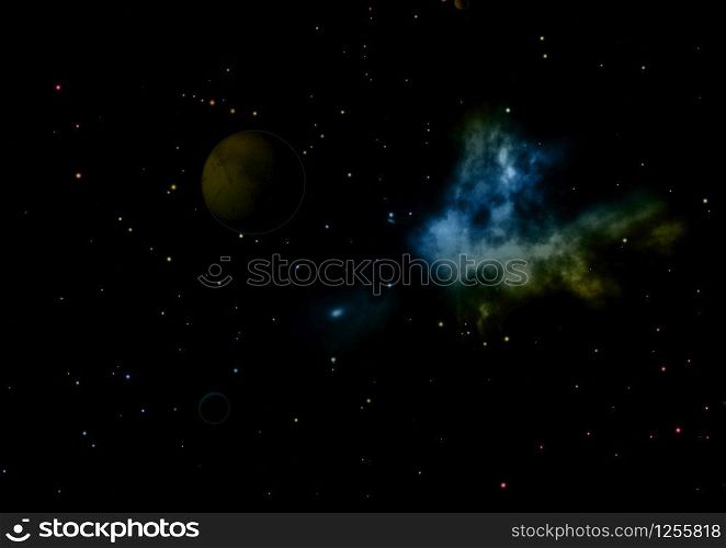 "Planets in a space against stars and nebula. "Elements of this image furnished by NASA". 3D rendering.. Planets in a space against stars. 3D rendering."