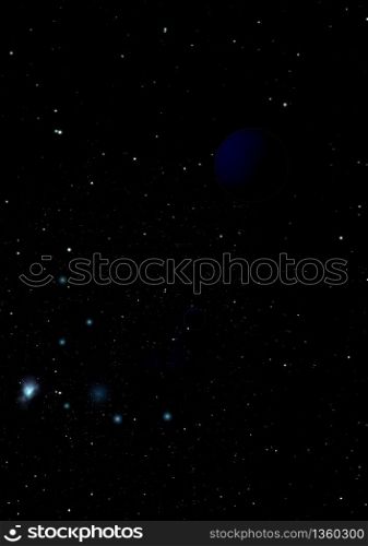 Planets in a space against stars and nebula. Elements of this image furnished by NASA . 3D rendering.. Far-out planets in a space against stars and nebula. 3D rendering.