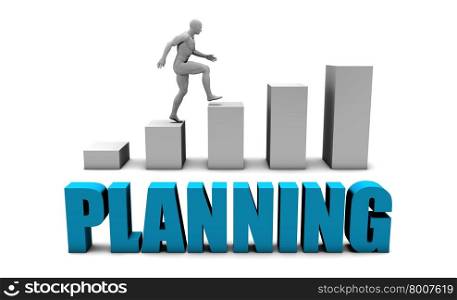 Planning 3D Concept in Blue with Bar Chart Graph. Planning