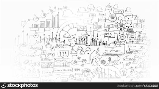 Planning business. Background image with business sketch and strategy drawings