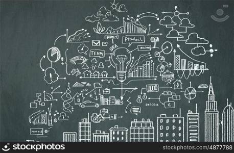 Planning business. Background image with business sketch and strategy drawings