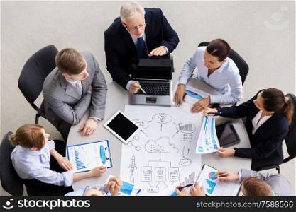 planning, strategy and corporate concept - business team with scheme meeting and discussing problem at office. business team with scheme meeting at office
