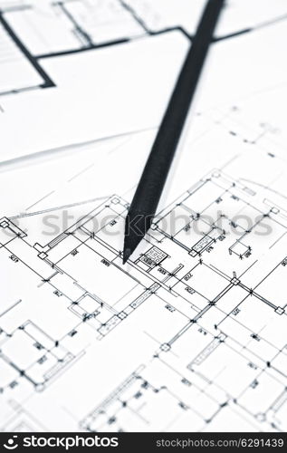 plans for residential flats with pencil closeup