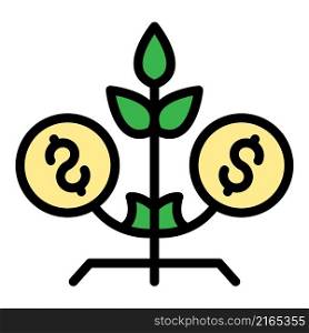 Plant business coins icon. Outline plant business coins vector icon color flat isolated. Plant business coins icon color outline vector