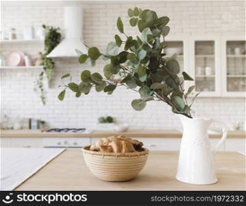 plant decoration tabletop bright modern kitchen. High resolution photo. plant decoration tabletop bright modern kitchen. High quality photo