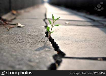 Plant grow alone crack pavement. Strong concept. Generate Ai. Plant grow alone crack pavement. Generate Ai