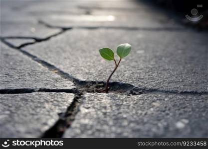 Plant grow crack pavement. Road nature. Generate Ai. Plant grow crack pavement. Generate Ai