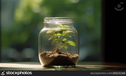 Plant growing on the jar made with Generative AI