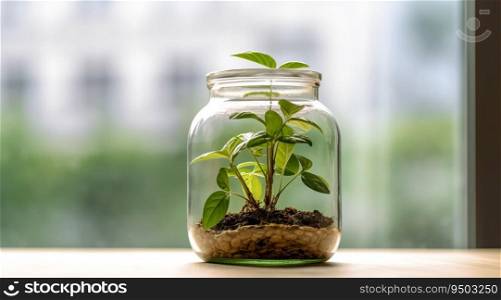 Plant growing on the jar made with Generative AI