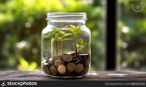 Plant growing out of coins made with Generative AI