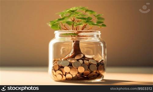 Plant growing out of coins made with Generative AI