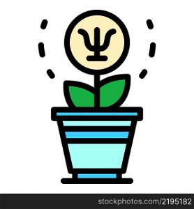 Plant in the pot icon. Outline plant in the pot vector icon color flat isolated. Plant in the pot icon color outline vector