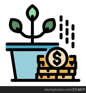 Plant pot coins icon. Outline plant pot coins vector icon color flat isolated. Plant pot coins icon color outline vector
