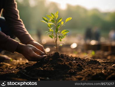 planting trees and watering them to help increase oxygen in the air and reduce global warming, Save world save life and Plant a tree concept.