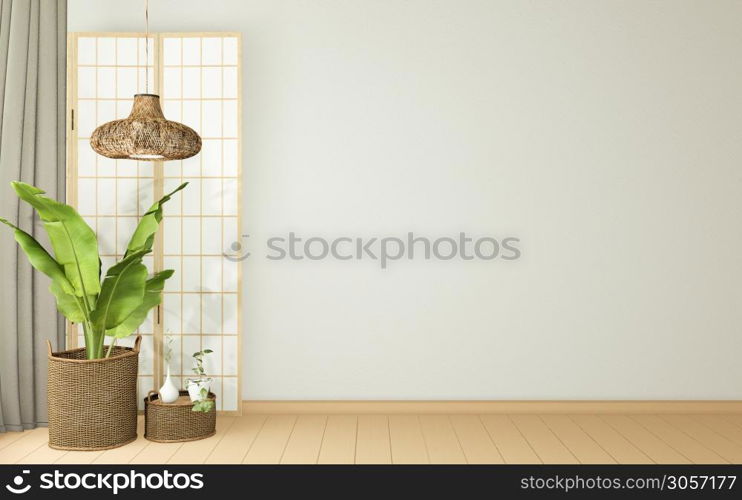 Plants decoration on empty room interior with wooden floor. 3D rendering