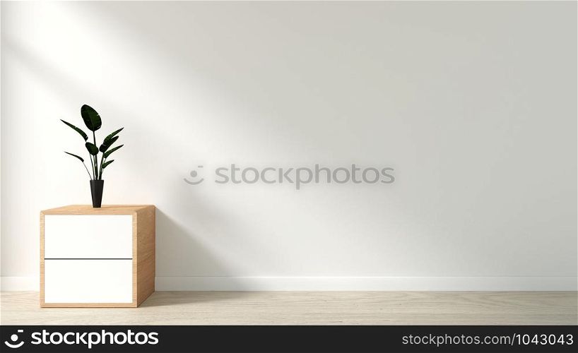 plants on cabinet in modern empty room Japanese style,minimal designs. 3D rendering