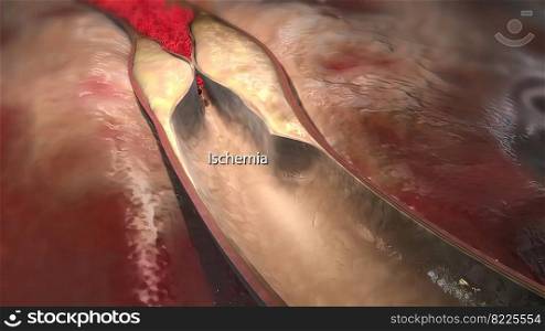 Plaque formation in the cardiovascular system 3D illustration. Plaque formation in the cardiovascular system