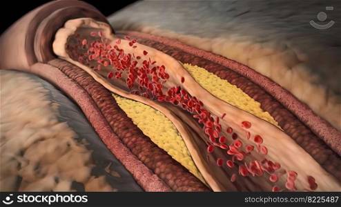 Plaque formation in the cardiovascular tract, cholesterol 3D Illustration. Plaque formation in the cardiovascular tract, cholesterol