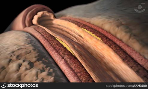 Plaque formation in the cardiovascular tract, cholesterol 3D Illustration. Plaque formation in the cardiovascular tract, cholesterol